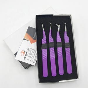 Meilleure vente ensemble de pinces à cils en acier inoxydable de haute qualité couleur violette testé à la main volume solide cils acier durable - Product Image 1