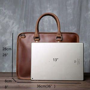 Sac pour ordinateur portable de grande capacité en cuir véritable avec logo personnalisé Sac à main Business Casual Soft and Hard Laptop Bag Men's Briefcase - Product Image 2