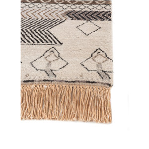 Tapis Manchaha en laine et soie de bambou noués à la main, couleur ivoire, épaisseur 10 mm, motif géométrique abstrait, rectangulaire, modèle pour couloir - Les-2563 pour la maison - Product Image 4
