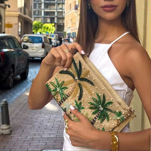 Nuevo Bolso de Mano Clásico de Algodón con Pedrería HUSSAIN CRAFTS, Bolso de Hombro Elegante con Asa de Cristal y Cuentas para Bodas, Fiestas y Eventos - Product Image 1