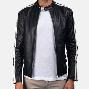 แจ็คเก็ตลำลองไซส์พิเศษสำหรับผู้ชายคอตั้งมีซิปสไตล์นักธุรกิจแบบไม่รีดทำจากหนังผ้าใบใส่สบาย - Product Image 5