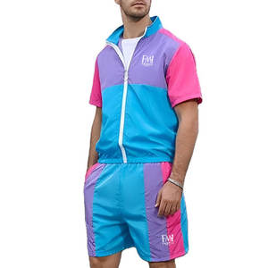 Conjuntos de dos piezas de cortavientos con cremallera multicolor con conjuntos de material de Spandex/poliéster para hombres personaliza tu logotipo de marca - Product Image 1