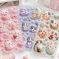Autocollants pour enfants, impression personnalisée, autocollants décoratifs 3D mignons, autocollants transparents créatifs, autocollants kawaii, autocollants de dessin animé pour chatons