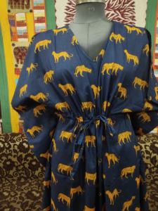 Coton indien main bloc tigre imprimé caftan longue robe pour femmes décontracté vêtements d'été ethnique plage couverture et tenue de fête - Product Image 4