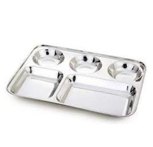 Plateau repas en acier inoxydable à 5 compartiments avec bords arrondis à prix abordable, plateau rectangulaire en acier pour le déjeuner et le dîner - Product Image 6