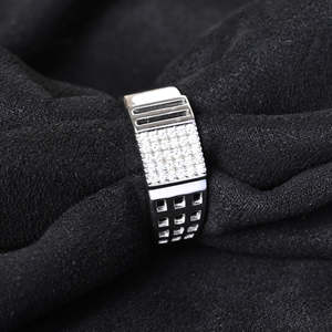 Anillos de Plata de Ley 925 de Primera Calidad para Hombre, Chapados en Rodio con Incrustaciones de Diamantes de Circonio con Patrón Geométrico, Joyería para Bodas - Product Image 2