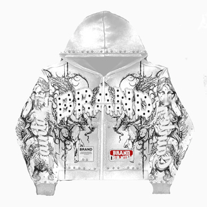 Sudadera con Capucha para Hombre, 100% Algodón, con Cremallera Desgastada, Estampado de Logotipo Personalizado, con Pedrería, Estilo Urbano, Lavado Ácido - Product Image 1