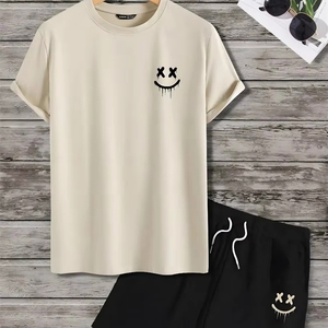 Conjunto de camisa de pantalones cortos con estilo impreso en 3D personalizado 100% conjuntos de Camiseta de algodón con hombros caídos conjunto de pantalones cortos de verano de alta calidad para hombres - Product Image 3