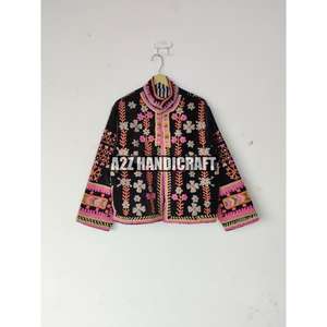 Veste en velours d'été faite à la main pour l'hiver, broderie Suzani, manteau thermique pour femme, style robe, veste en velours et coton - Product Image 1