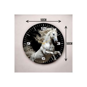 White Horse Animal Patterned Wooden Silent Table <b>Wall</b> <b>Clock</b> <b>50cm</b> Gift From Black Color Print Unique Tabletop Decorative Item - Product Image 4