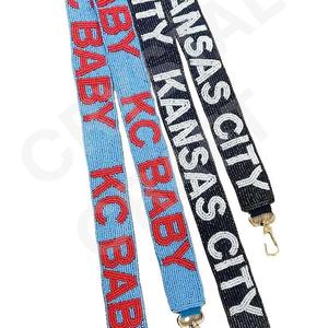 Correa de monedero con cuentas de diseño de KANSAS CITY, correas de bolsa de cuentas de semilla de oro blanco personalizadas, correa de cuentas para bolsos - Product Image 1