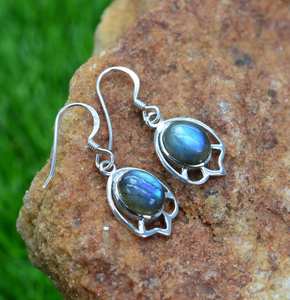 Boucles d'oreilles en argent sterling 925 avec labradorite, bijoux en pierres précieuses faits à la main, cadeau élégant et mignon pour femmes, anniversaire, fête - Product Image 3