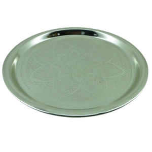 Assiette ronde en métal couleur argent vaisselle pour servir des aliments dessus de table décoratif fait à la main en vrac - Product Image 2