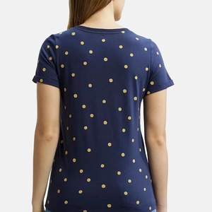 Camiseta de Mujer Azul Marino con Puntos, Cuello Redondo, Manga Corta, Corte Regular, Algodón Jersey, Estilo Casual con Diseño de Rayas - Product Image 2