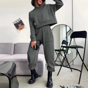 ชุดวอร์มผ้าคอตตอนหนา2ชิ้นสำหรับผู้หญิงชุดวอร์มผ้าคอตตอนแบบเรียบใส่วิ่งไซส์ใหญ่ชุดวอร์มสำหรับผู้หญิง - Product Image 4