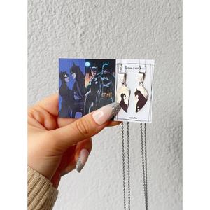 Paio di collane con pipistrello e gatto in acciaio - Product Image 1