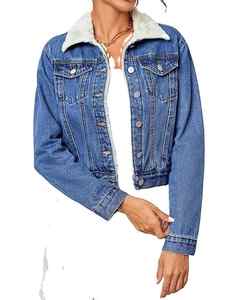 Venta al por mayor OEM mujer Regular Denim Bomber chaqueta de manga larga transpirable impermeable crudo Otoño/Invierno algodón relleno bajo MOQ - Product Image 6