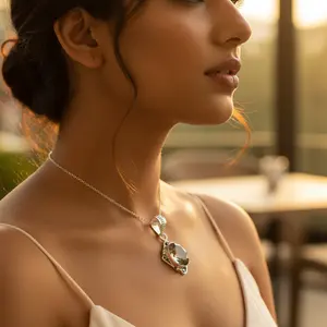 สร้อยคอจี้เงินแท้ 925 รูปไข่ ประดับพลอย สำหรับผู้หญิง ชุบโรเดียม ลายเรขาคณิต ประดับเพชรและมุก เหมาะสำหรับเป็นของขวัญหมั้น แพลตตินัม - Product Image 1