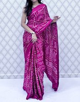 Sari indien traditionnel pour femme en soie Gajji de qualité supérieure, imprimé Bandhani, séchage rapide, tie-dye violet, pour fêtes, mariages et occasions festives