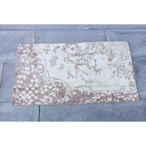 1.6x2.9 ft Turkish Vintage Rug, Small Rug, <b>Brown</b> White Solid <b>Wool</b> Rug - Product Image 4