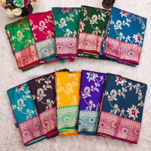 Saree Banarasi en soie douce Banarsi de créateur traditionnel pur tissé à la main pour des occasions spéciales - Product Image 1