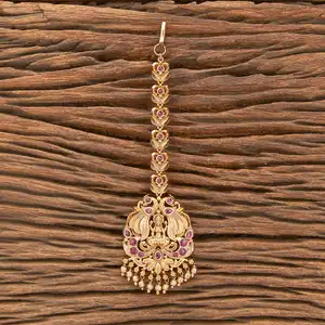 Antique Polki Jewellery Handmade South Indian Style Temple Maang Tikka With Matte Gold Plating