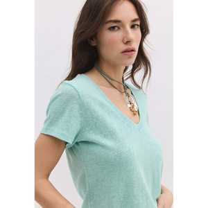 Camiseta básica de lino con cuello en V - Product Image 3