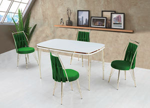 Juego de Mesa de Comedor de 4 Plazas, Moderno y Lujoso, con Cubierta de Vidrio Templado y Patas de Metal, Material de Aglomerado, Diseño Ecológico - Product Image 6