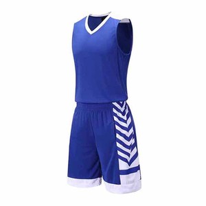 Men's Blue V-Neck Sleeveless Basketball Jersey Set Moisture Wicking Polyester Uniform Elastic Waist Shorts - Product Image 3