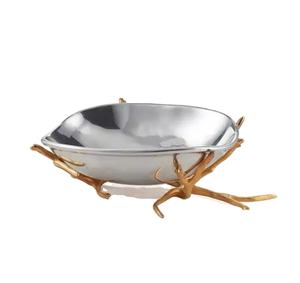 Cuenco de dátiles de lujo para el hogar, Hotel, restaurante, diseño de hoja de loto, frutas secas, dátiles, vajilla, mesa, cuenco de Metal de Color dorado para servir - Product Image 4