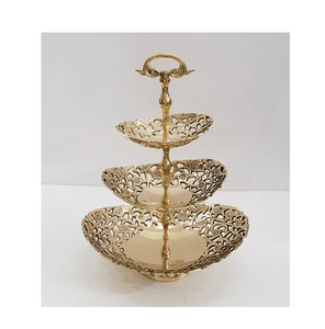 จานโลหะวางเค้กโลหะทำจากทองเหลือง2ชั้นสำหรับวางขนมผลไม้งานประดิษฐ์คัพเค้กสั่งทำ - Product Image 2