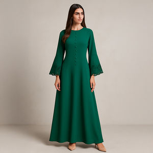 Elegante diseño moderno largo musulmán malasio Abaya para mujeres ropa tradicional islámica Color sólido - Product Image 6