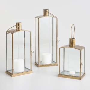 Nordic Style <b>Antique</b> Brass Finish Metal Lantern Minimalist Geometric Candle Holder with Glass Chimney Luxury Living Room <b>Desktop</b> - Product Image 3
