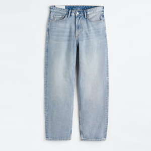 Veste en cuir rigide en denim 100% coton, coupe ample, fermeture éclair, bouton, taille mi-haute, lavage bleu clair, hiver - Product Image 1