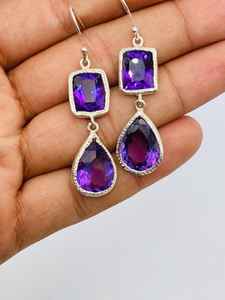 Boucles d'oreilles en argent sterling avec améthyste, bijoux en pierres précieuses faits à la main, élégantes, uniques, luxueuses, tendance, boucles d'oreilles pour femmes, cadeau - Product Image 5