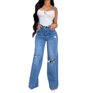 Nouveau jean évasé délavé à taille haute jean baggy grande taille jean femme grande taille jean Denim pantalon femme baggy vêtements d'extérieur pour femmes - Product Image 1