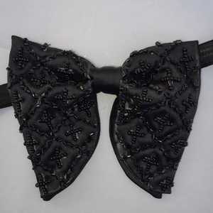 Handmade Modern Embroidered <b>Black</b> Butterfly Satin <b>Tie</b> for <b>Men</b> Adjustable Banquets Accessory in Solid <b>Black</b> Silk Cravats Bow <b>Tie</b> - Product Image 1