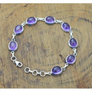 925 Sterling Silver Classic Oval <b>Amethyst</b> Gemstone Chain Link <b>Bracelet</b> for Women's Weddings - Product Image 1