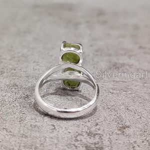 Bague pour femme en argent sterling 925, pierre précieuse péridot naturelle, pierre de naissance d'août, double pierre, bijoux faits à la main pour Noël - Product Image 6
