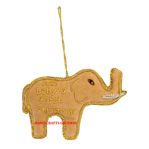 Broderie à la main en zari doré, design unique d'éléphant personnalisé, décorations de Noël et d'occasion spéciale, ornements suspendus - Product Image 1
