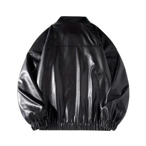 Vestes unisexe en cuir PU Logo personnalisé Poches élastiques à fermeture éclair Poignets côtelés Veste en simili cuir Top RTS Seller - Product Image 2