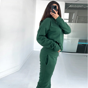 Haute qualité couleur unie Baggy survêtement sweats à capuche et pantalons de survêtement surdimensionné décontracté blanc survêtements pour femmes - Product Image 2