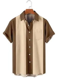 T-shirts pour hommes, mode, motif personnalisé, t-shirt entièrement rayé, 100% coton, col camp, t-shirt plage ananas - Product Image 5