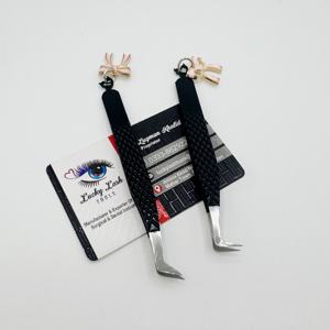 Pinces à cils de précision en acier inoxydable noir brillant, pinces à cils avec charmes en forme d'arc, étiquette privée personnalisée, poignées en diamant, pinces à cils à 90 degrés - Product Image 3