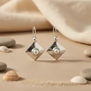 Boucles d'oreilles pendantes en argent 925 avec perle d'eau douce pour femmes, style fleur vintage, bijoux plaqués or pour cadeau de fête - Product Image 2