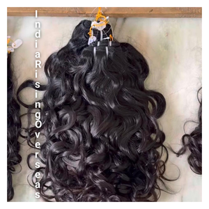 Precio más bajo Natural rizado indio humano donante único cutículas alineadas virgen doble dibujado barato Remy grado extensiones de cabello - Product Image 1