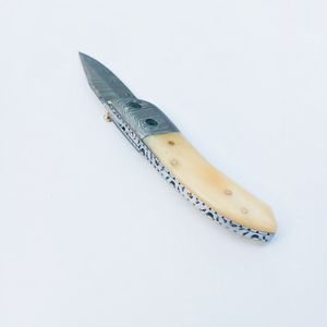 Cuchillo de Supervivencia Plegable de Acero de Damasco de Alta Calidad para Caza y Camping al Aire Libre, con Hoja de Cambio Rápido y Mango de Hueso Natural de Camello - Product Image 5