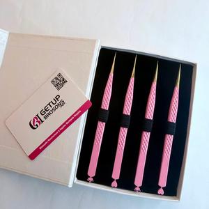 Ensemble de 4 pinces à cils personnalisées avec logo rose, pointe dorée, acier inoxydable, grille diamantée, anti-magnétique, anti-statique, 10 mm - Product Image 1