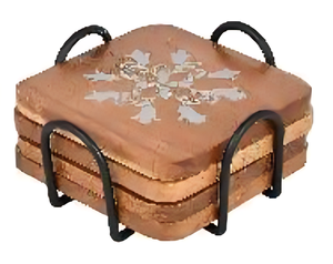 Ensemble de dessous de verre carré en bois avec incrustation de flocon de neige et support en métal noir Tapis de boisson rustique pour bureau à domicile ou cadeaux - Product Image 1