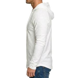 <b>Men</b> s Plain <b>White</b> <b>Hoodie</b> with Ribbed Shoulder Design Long Sleeve Pullover Sweatshirt Casual Streetwear - Product Image 3